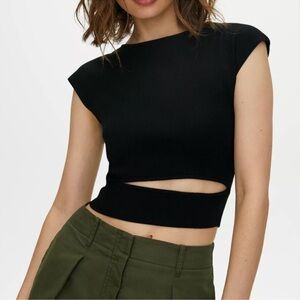 Aritzia Wilfred Knit Cut-Out Top Yacine Black XS